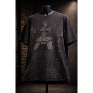 Y2K Transformers Graphic Tee Men’s 3XL Faded Robot AOP Gray Shirt Vintage Style